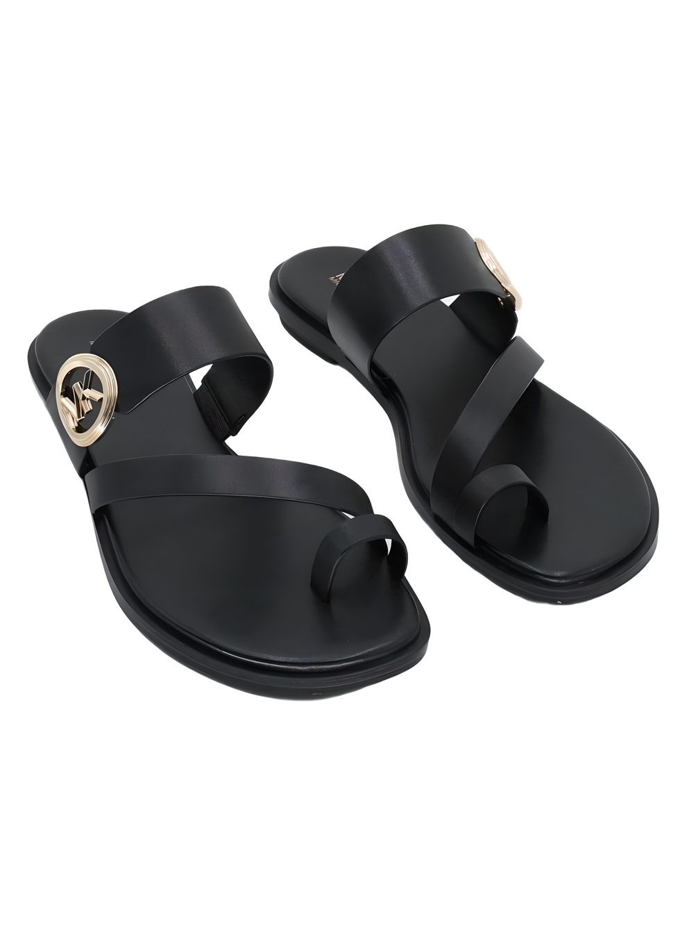 Michael Kors Vera Flat Thong Toe-Ring Slide Sandals Black Leather Size 8M